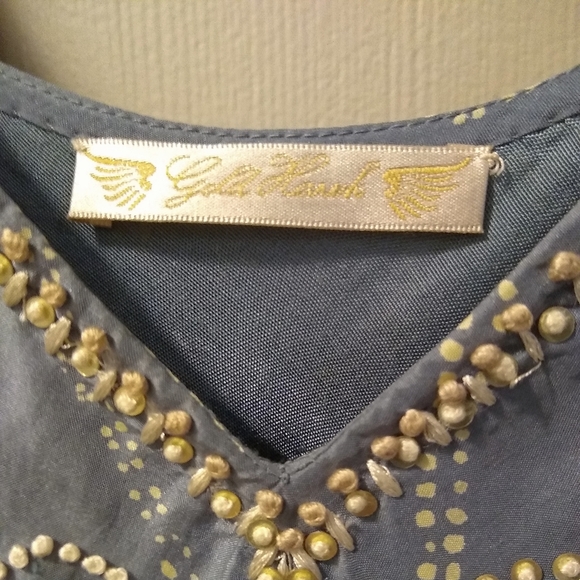 GOLD HAWK embellished blue silk dress NWOT, S - Picture 9 of 13